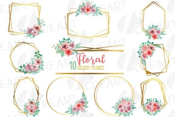 Coral Pink Floral Golden Frames & Borders