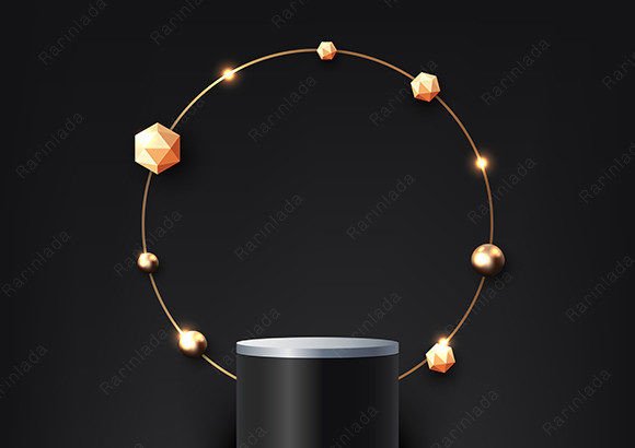 Elevating Product Presentation with 3D Luxury Black Podium Gold Circle Frame Designs