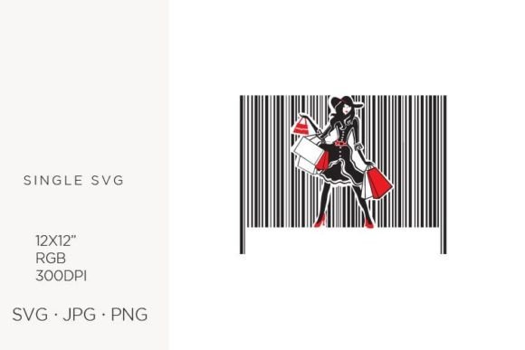 Evaluating the Barcode Woman with Shopping Bags Digital Graphic