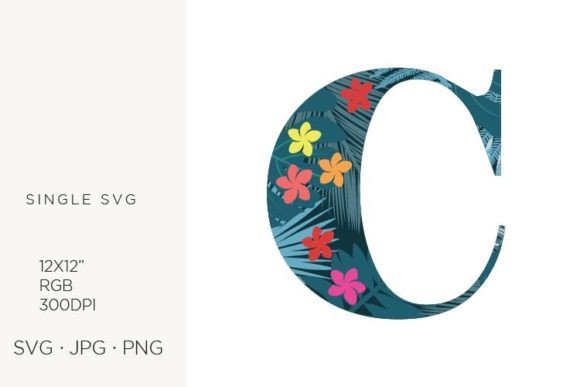 Palm Leaves and Flowers Inside Letter C: Elevating Design with Tropical Typography