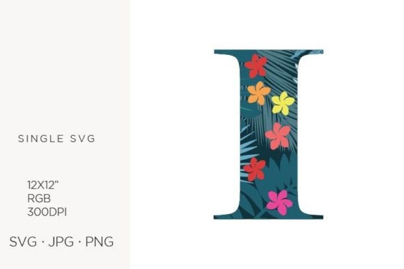 Palm Leaves and Flowers Inside Letter I Design