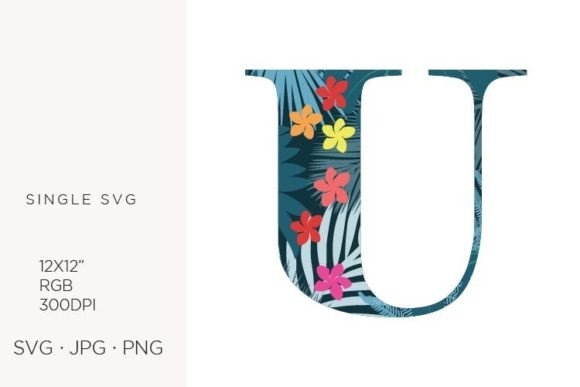 Palm Leaves & Flowers in Letter U Design